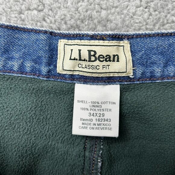 LL Bean Jeans Men's 34x29 Blue Denim Fleece Lined Classic Fit Vintage - Picture 3 of 12